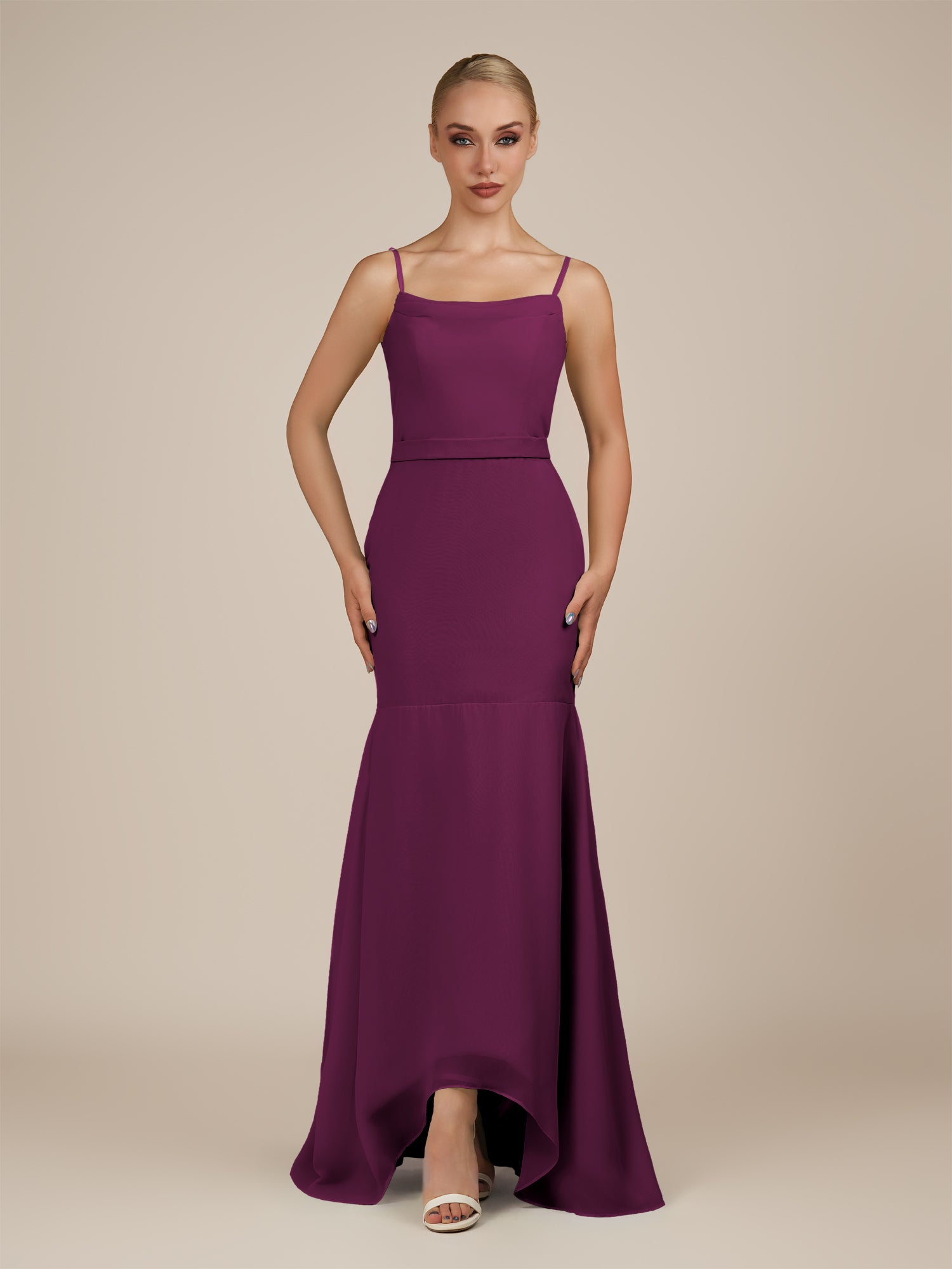KissDress-Virelai Fig Sheath Scoop Neck Chiffon Long Bridesmaid Dress