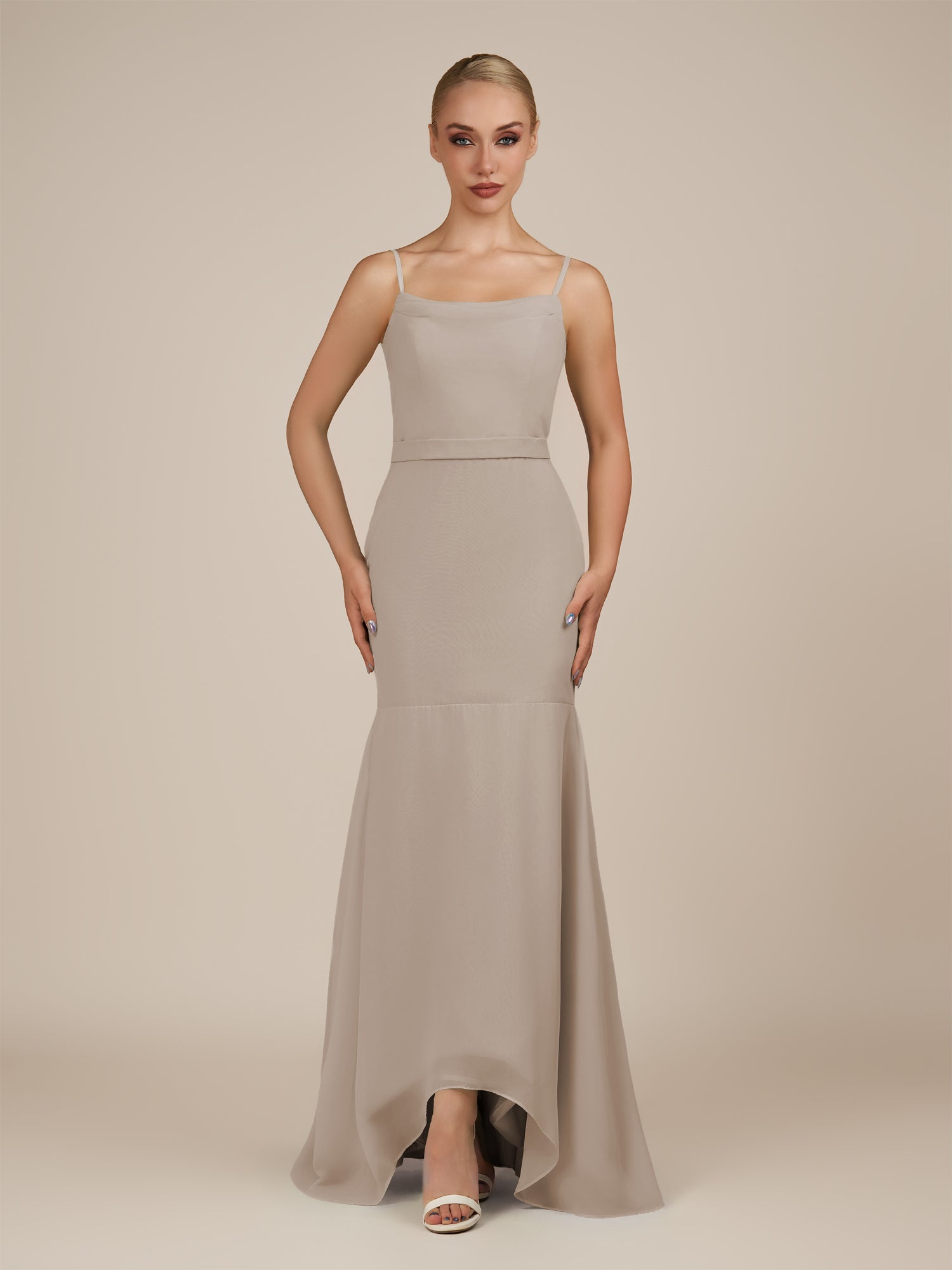 KissDress-Virelai Frost Sheath Scoop Neck Chiffon Long Bridesmaid Dress