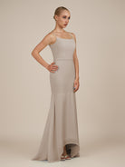 KissDress-Virelai Frost Sheath Scoop Neck Chiffon Long Bridesmaid Dress