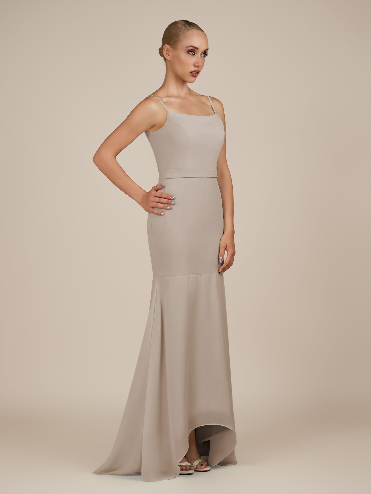 KissDress-Virelai Frost Sheath Scoop Neck Chiffon Long Bridesmaid Dress
