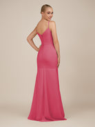 KissDress-Virelai Fuchsia Sheath Scoop Neck Chiffon Long Bridesmaid Dress