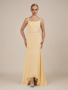 KissDress-Virelai Golden Champagne Sheath Scoop Neck Chiffon Long Bridesmaid Dress