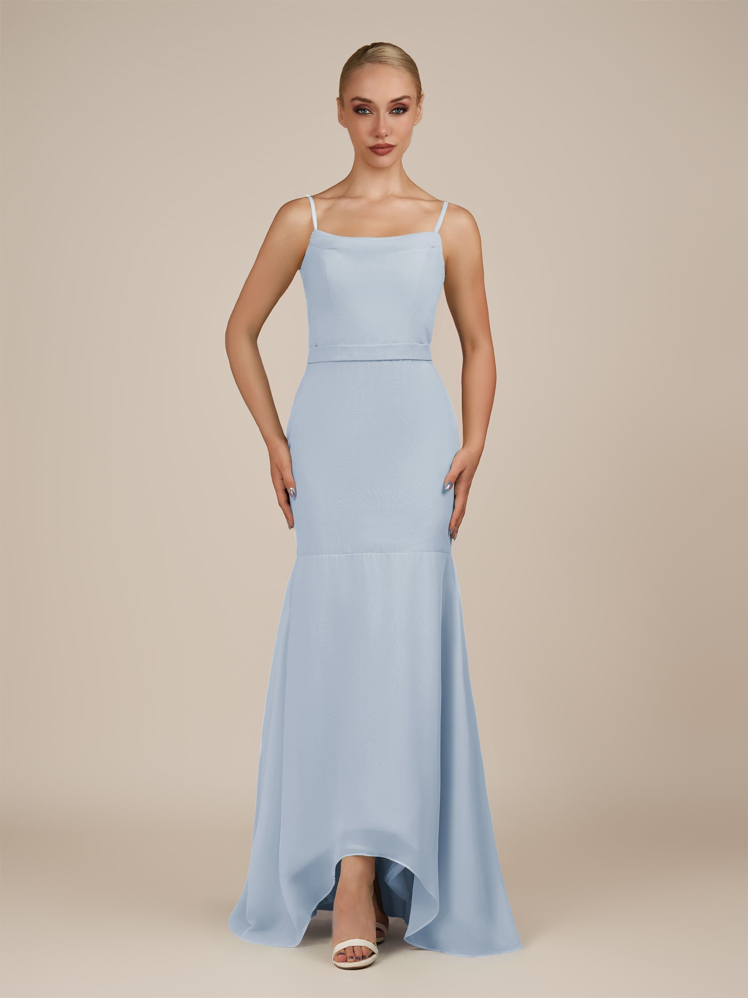 KissDress-Virelai Ice Sheath Scoop Neck Chiffon Long Bridesmaid Dress