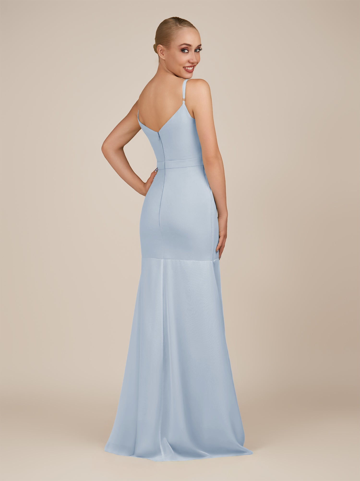 KissDress-Virelai Ice Sheath Scoop Neck Chiffon Long Bridesmaid Dress