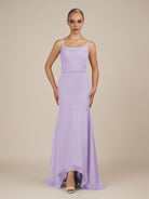 KissDress-Virelai Lavender Sheath Scoop Neck Chiffon Long Bridesmaid Dress