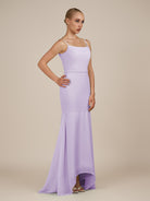 KissDress-Virelai Lavender Sheath Scoop Neck Chiffon Long Bridesmaid Dress