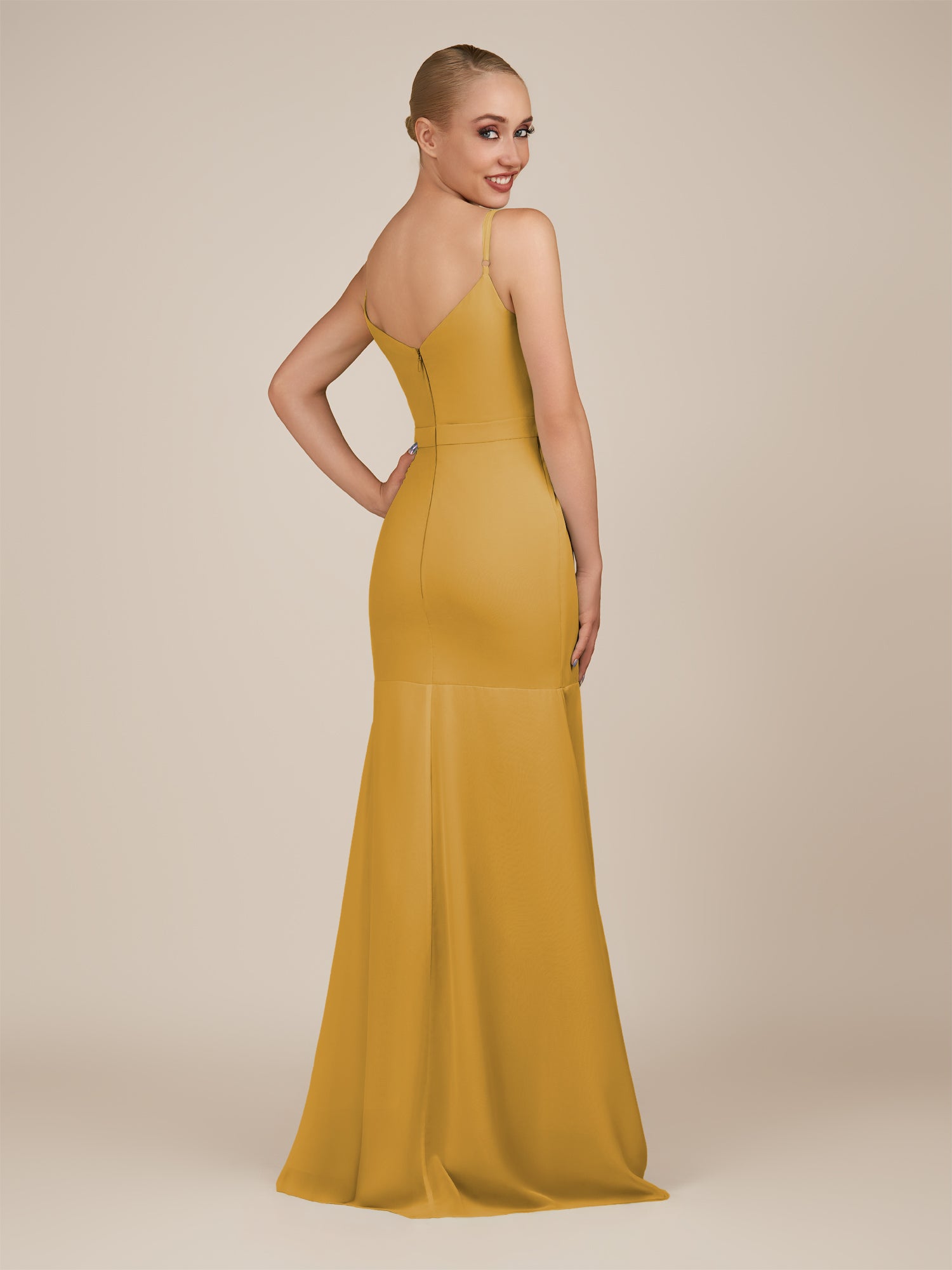 KissDress-Virelai Marigold Sheath Scoop Neck Chiffon Long Bridesmaid Dress