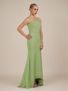 KissDress-Virelai Matcha Sheath Scoop Neck Chiffon Long Bridesmaid Dress