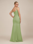 KissDress-Virelai Matcha Sheath Scoop Neck Chiffon Long Bridesmaid Dress