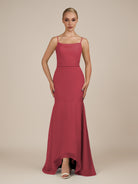 KissDress-Virelai Merlot Sheath Scoop Neck Chiffon Long Bridesmaid Dress