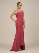 KissDress-Virelai Merlot Sheath Scoop Neck Chiffon Long Bridesmaid Dress