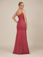KissDress-Virelai Merlot Sheath Scoop Neck Chiffon Long Bridesmaid Dress