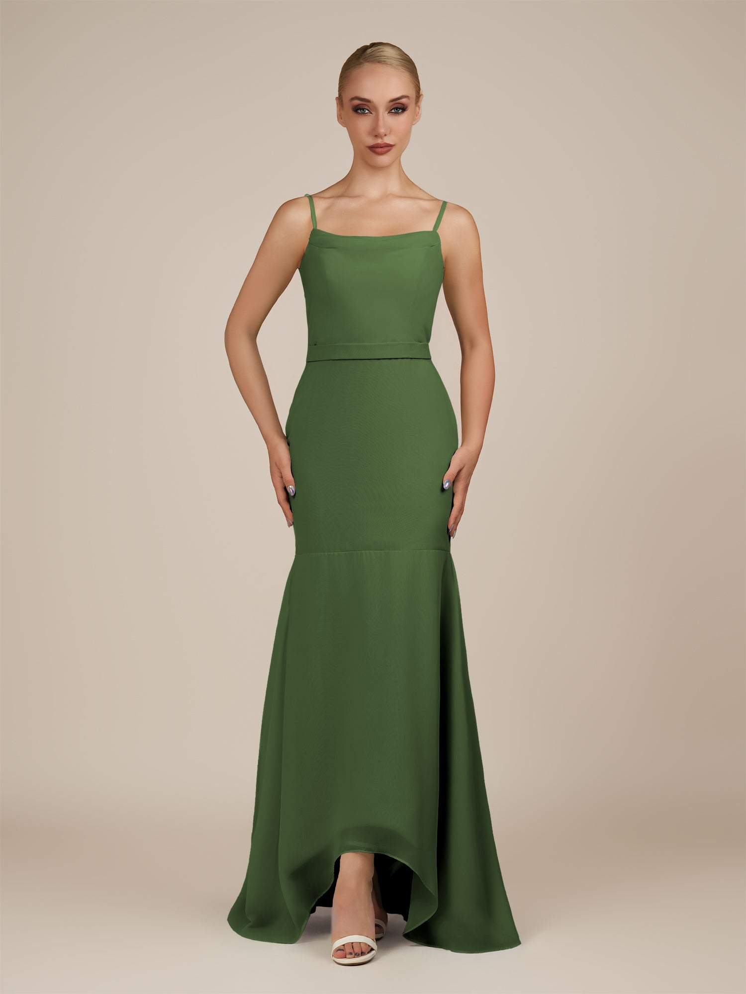KissDress-Virelai Moss Sheath Scoop Neck Chiffon Long Bridesmaid Dress