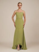 KissDress-Virelai Moss Green Sheath Scoop Neck Chiffon Long Bridesmaid Dress