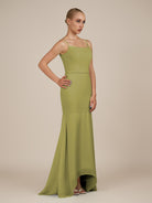 KissDress-Virelai Moss Green Sheath Scoop Neck Chiffon Long Bridesmaid Dress