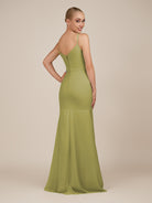 KissDress-Virelai Moss Green Sheath Scoop Neck Chiffon Long Bridesmaid Dress