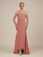 KissDress-Virelai Mulberry Sheath Scoop Neck Chiffon Long Bridesmaid Dress