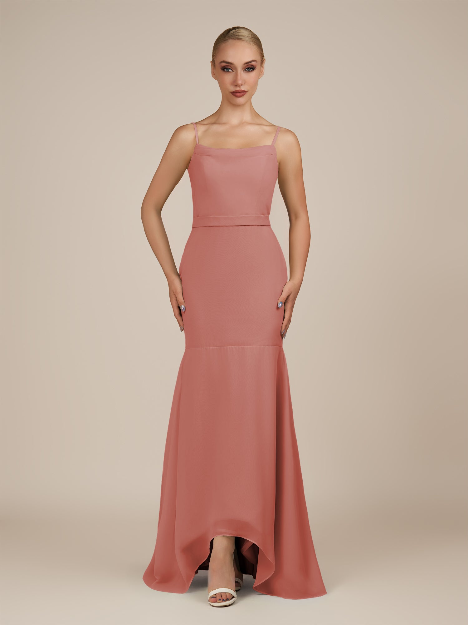 KissDress-Virelai Mulberry Sheath Scoop Neck Chiffon Long Bridesmaid Dress
