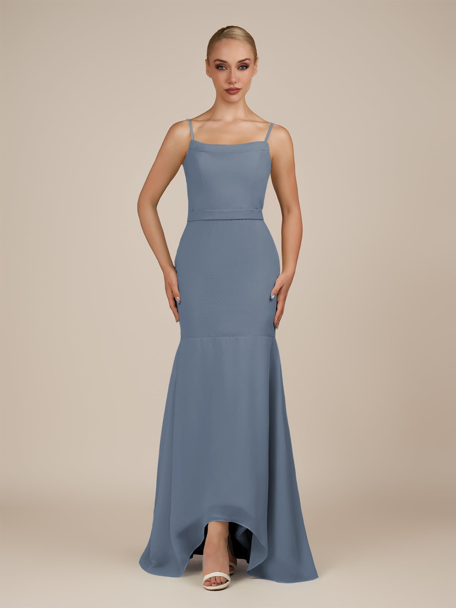 KissDress-Virelai Neptune Sheath Scoop Neck Chiffon Long Bridesmaid Dress