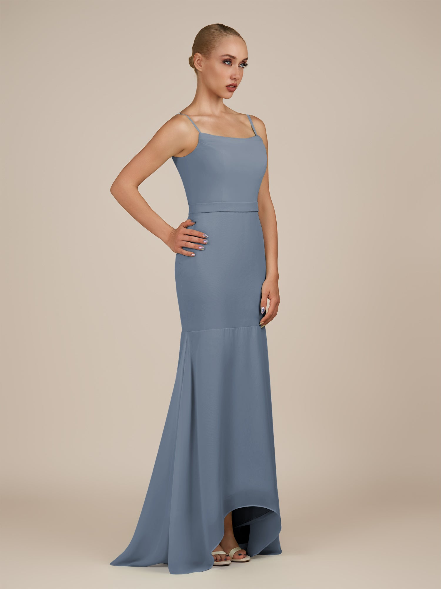 KissDress-Virelai Neptune Sheath Scoop Neck Chiffon Long Bridesmaid Dress