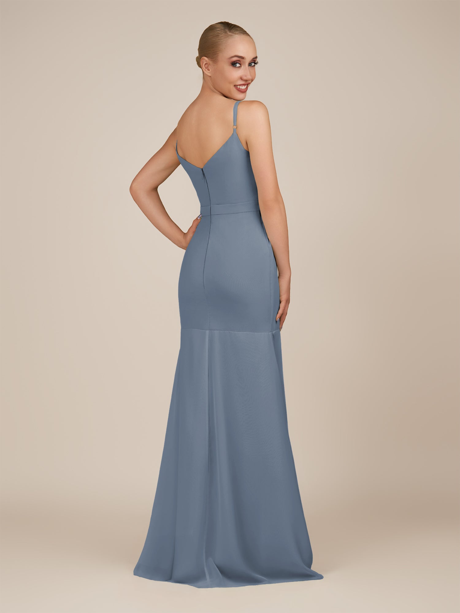KissDress-Virelai Neptune Sheath Scoop Neck Chiffon Long Bridesmaid Dress