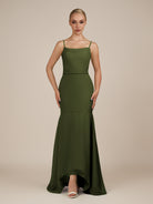 KissDress-Virelai Olive Sheath Scoop Neck Chiffon Long Bridesmaid Dress
