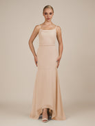 KissDress-Virelai Pale Blush Sheath Scoop Neck Chiffon Long Bridesmaid Dress