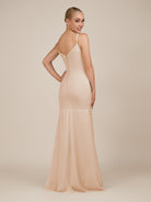 KissDress-Virelai Pale Blush Sheath Scoop Neck Chiffon Long Bridesmaid Dress