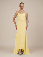 KissDress-Virelai Pastel Yellow Sheath Scoop Neck Chiffon Long Bridesmaid Dress