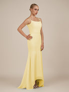 KissDress-Virelai Pastel Yellow Sheath Scoop Neck Chiffon Long Bridesmaid Dress