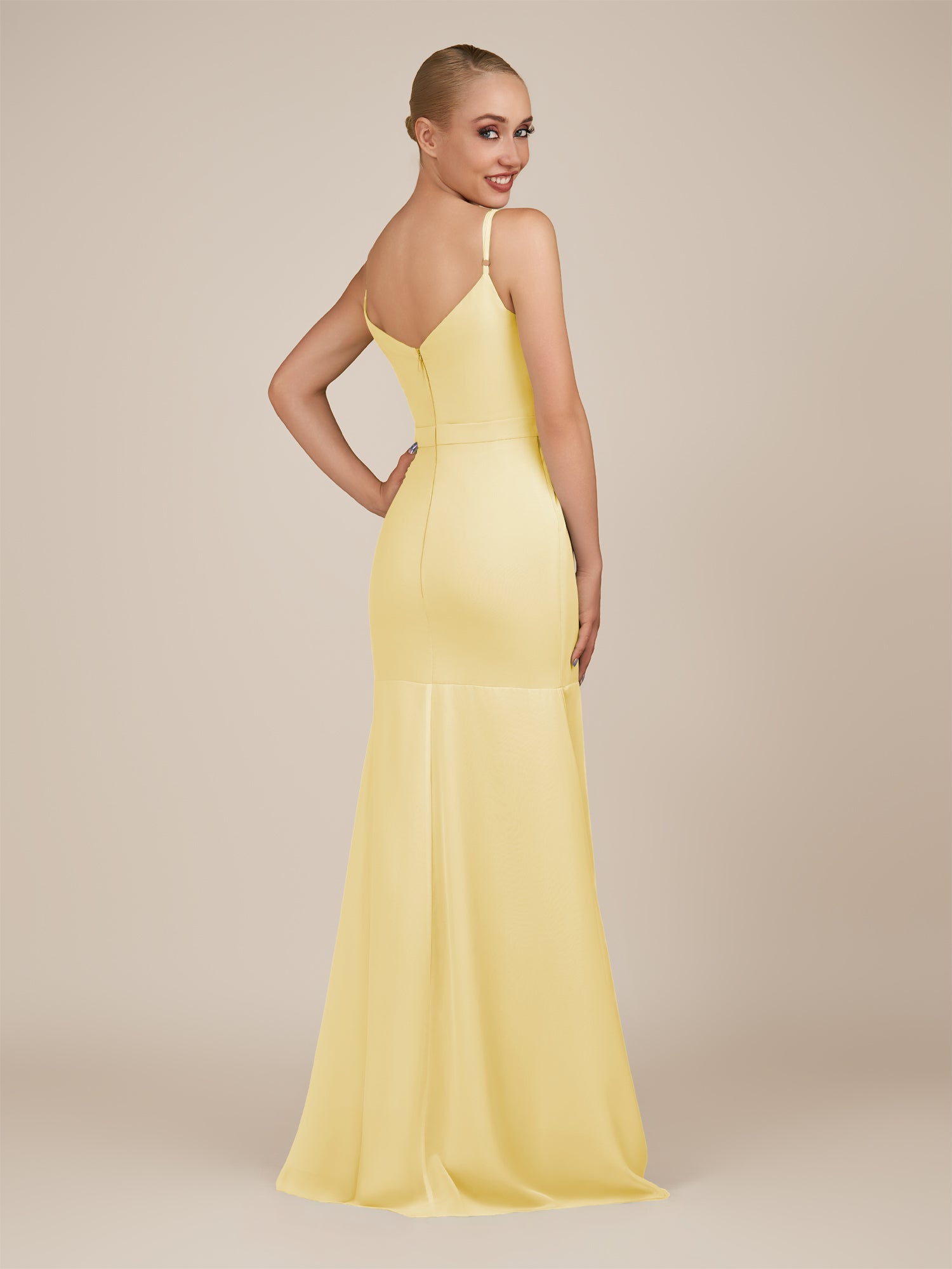 KissDress-Virelai Pastel Yellow Sheath Scoop Neck Chiffon Long Bridesmaid Dress