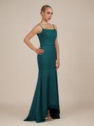 KissDress-Virelai Pine Sheath Scoop Neck Chiffon Long Bridesmaid Dress