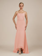 KissDress-Virelai Rose Petal Sheath Scoop Neck Chiffon Long Bridesmaid Dress