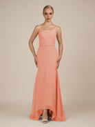 KissDress-Virelai Rosette Sheath Scoop Neck Chiffon Long Bridesmaid Dress