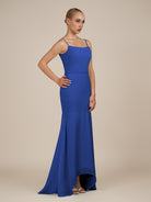KissDress-Virelai Royal Blue Sheath Scoop Neck Chiffon Long Bridesmaid Dress