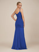 KissDress-Virelai Royal Blue Sheath Scoop Neck Chiffon Long Bridesmaid Dress