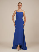 KissDress-Virelai Royal Blue Sheath Scoop Neck Chiffon Long Bridesmaid Dress