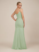KissDress-Virelai Sage Sheath Scoop Neck Chiffon Long Bridesmaid Dress
