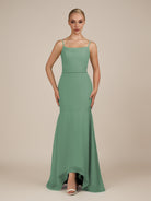 KissDress-Virelai Sea Glass Sheath Scoop Neck Chiffon Long Bridesmaid Dress