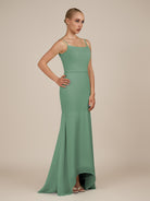 KissDress-Virelai Sea Glass Sheath Scoop Neck Chiffon Long Bridesmaid Dress