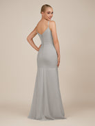 KissDress-Virelai Silver Sheath Scoop Neck Chiffon Long Bridesmaid Dress
