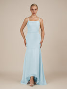 KissDress-Virelai Sky Blue Sheath Scoop Neck Chiffon Long Bridesmaid Dress