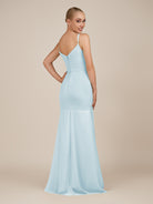 KissDress-Virelai Sky Blue Sheath Scoop Neck Chiffon Long Bridesmaid Dress