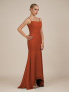 KissDress-Virelai Spice Sheath Scoop Neck Chiffon Long Bridesmaid Dress