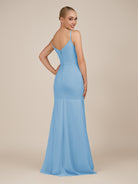 KissDress-Virelai Steel Blue Sheath Scoop Neck Chiffon Long Bridesmaid Dress