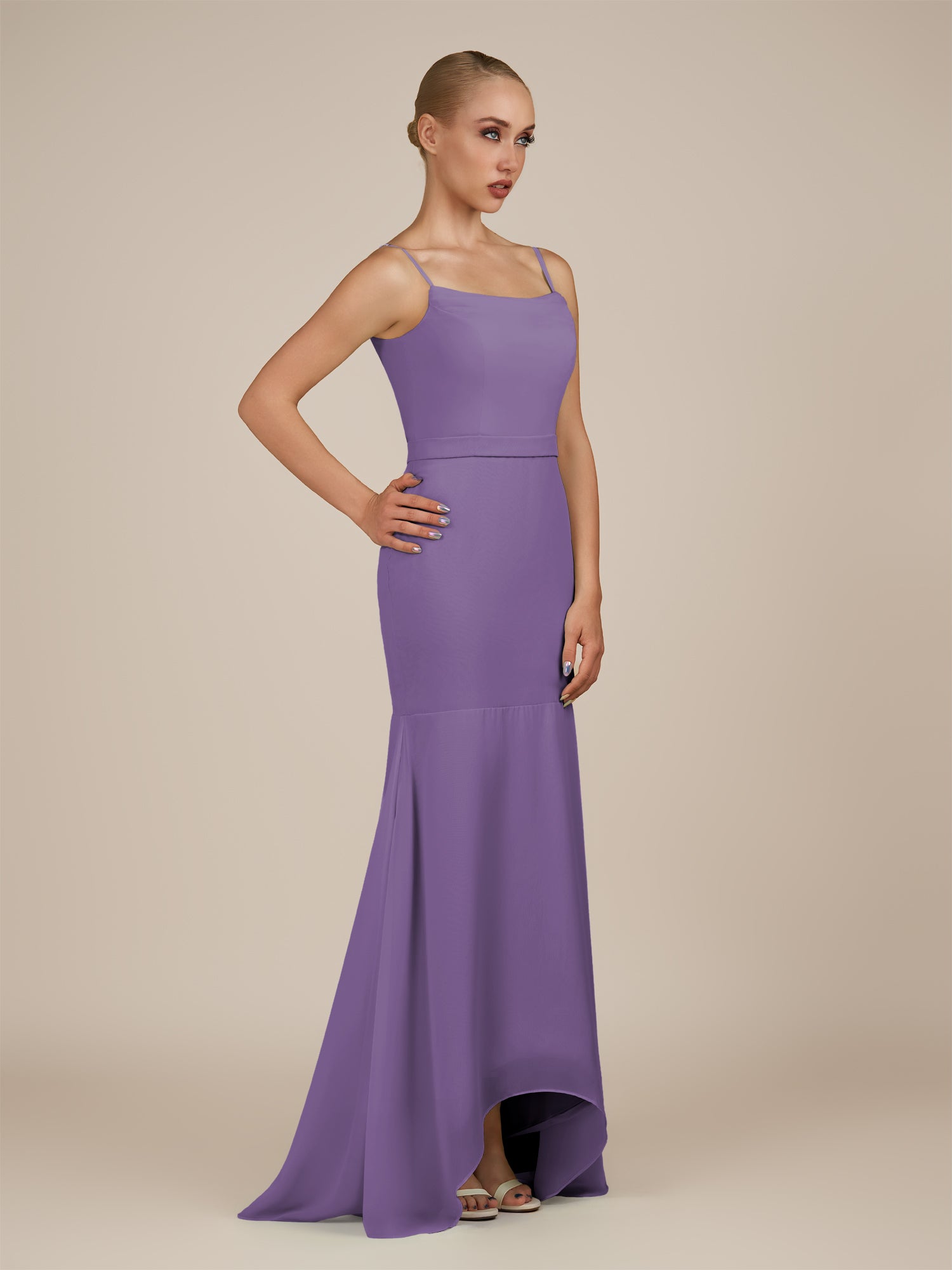 KissDress-Virelai Tahiti Sheath Scoop Neck Chiffon Long Bridesmaid Dress