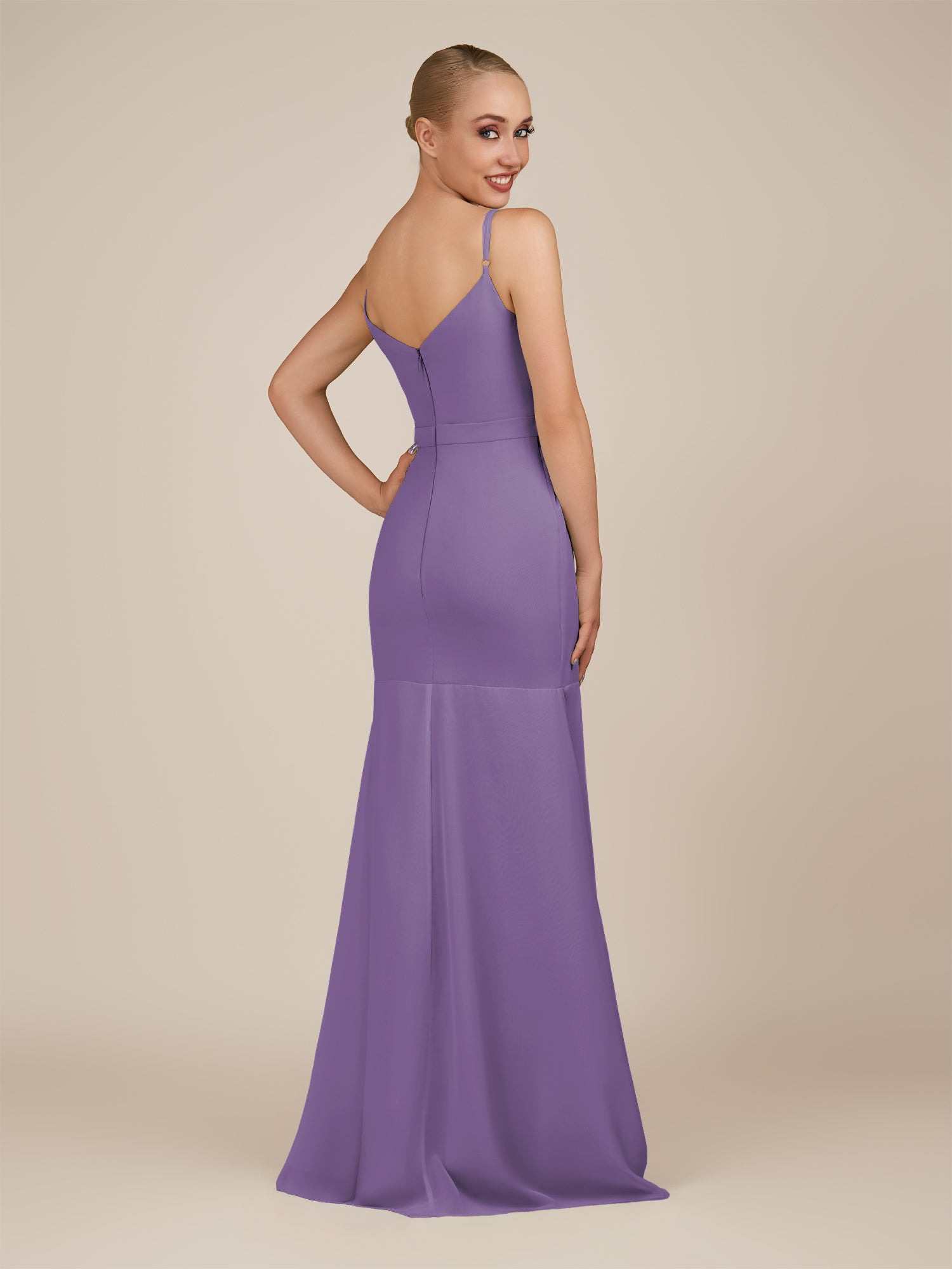KissDress-Virelai Tahiti Sheath Scoop Neck Chiffon Long Bridesmaid Dress