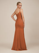KissDress-Virelai Terracotta Sheath Scoop Neck Chiffon Long Bridesmaid Dress