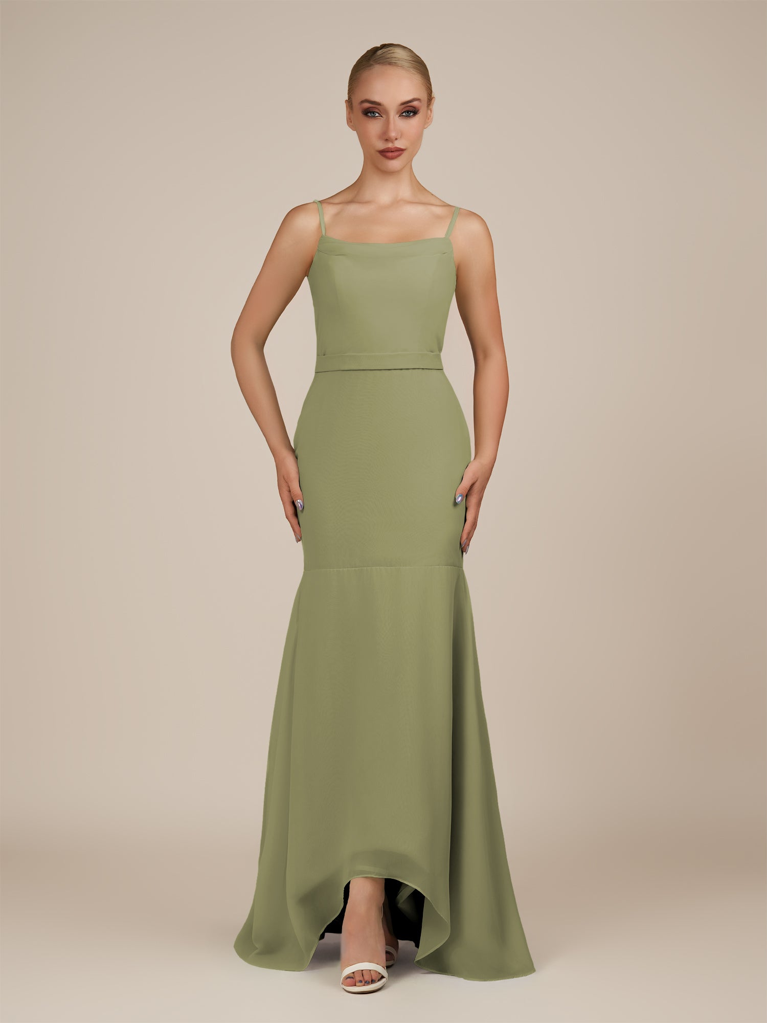 KissDress-Virelai Thyme Sheath Scoop Neck Chiffon Long Bridesmaid Dress