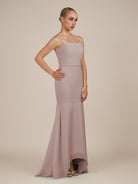 KissDress-Virelai Toffee Sheath Scoop Neck Chiffon Long Bridesmaid Dress
